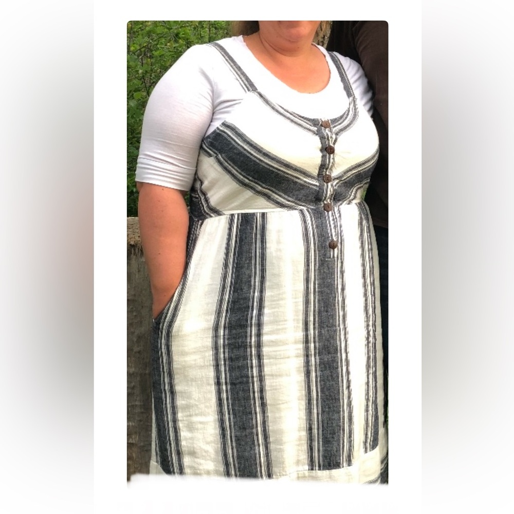 Universal Thread Striped Black and White Linen Women's Dress XXL